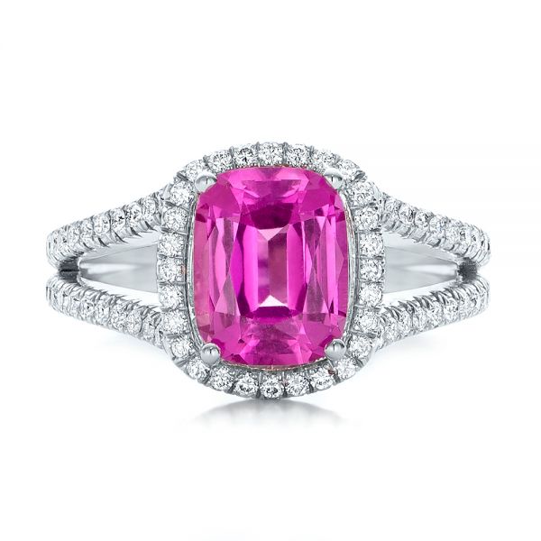  Platinum Platinum Custom Pink Sapphire And Diamond Halo Engagement Ring - Top View -  1103