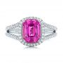 14k White Gold 14k White Gold Custom Pink Sapphire And Diamond Halo Engagement Ring - Top View -  1103 - Thumbnail