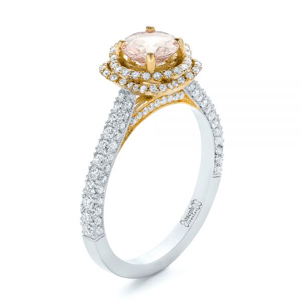  14K Gold And 18k Yellow Gold 14K Gold And 18k Yellow Gold Custom Pink Sapphire And Diamond Halo Engagement Ring - Three-Quarter View -  102136