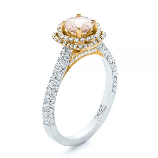 14K Gold And 18k Yellow Gold 14K Gold And 18k Yellow Gold Custom Pink Sapphire And Diamond Halo Engagement Ring - Three-Quarter View - 102136