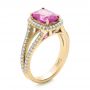 14k Yellow Gold 14k Yellow Gold Custom Pink Sapphire And Diamond Halo Engagement Ring - Three-Quarter View -  1103 - Thumbnail