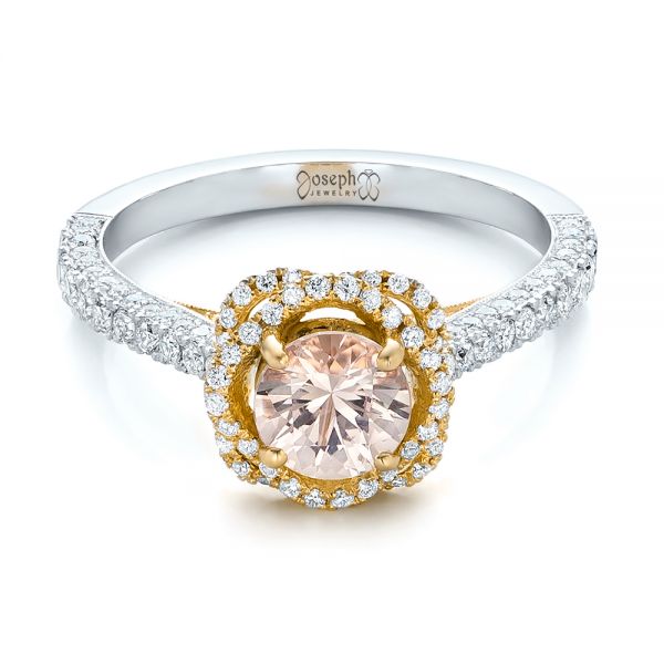 14K Gold And 18k Yellow Gold 14K Gold And 18k Yellow Gold Custom Pink Sapphire And Diamond Halo Engagement Ring - Flat View - 102136
