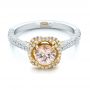  14K Gold And 18k Yellow Gold 14K Gold And 18k Yellow Gold Custom Pink Sapphire And Diamond Halo Engagement Ring - Flat View -  102136 - Thumbnail