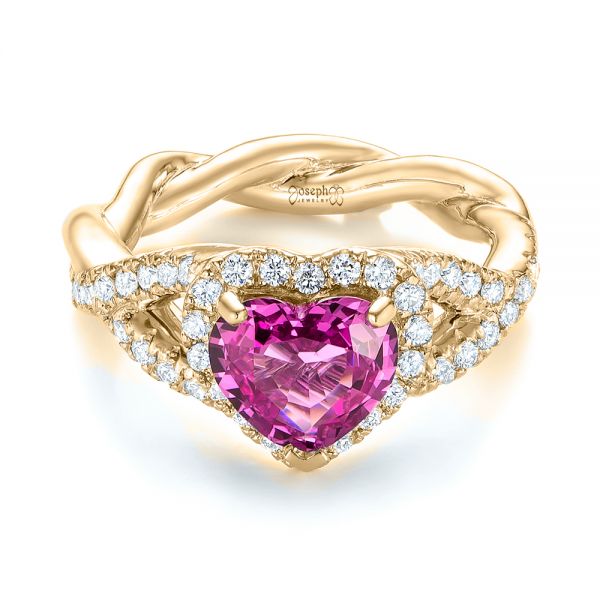 14k Yellow Gold 14k Yellow Gold Custom Pink Sapphire And Diamond Halo Engagement Ring - Flat View -  103621