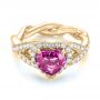 14k Yellow Gold 14k Yellow Gold Custom Pink Sapphire And Diamond Halo Engagement Ring - Flat View -  103621 - Thumbnail