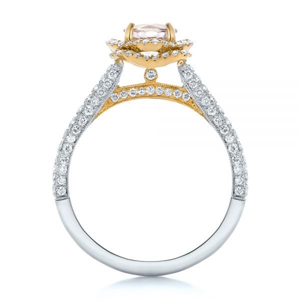 14K Gold And 18k Yellow Gold 14K Gold And 18k Yellow Gold Custom Pink Sapphire And Diamond Halo Engagement Ring - Front View - 102136