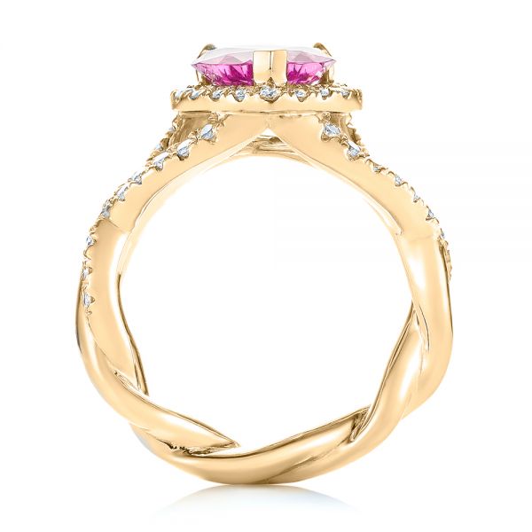 14k Yellow Gold 14k Yellow Gold Custom Pink Sapphire And Diamond Halo Engagement Ring - Front View -  103621