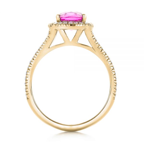 18k Yellow Gold 18k Yellow Gold Custom Pink Sapphire And Diamond Halo Engagement Ring - Front View -  1103