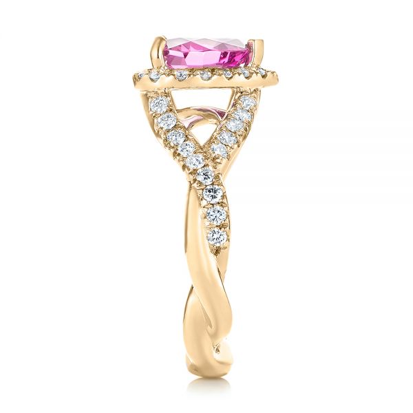 14k Yellow Gold 14k Yellow Gold Custom Pink Sapphire And Diamond Halo Engagement Ring - Side View -  103621