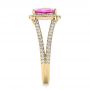 18k Yellow Gold 18k Yellow Gold Custom Pink Sapphire And Diamond Halo Engagement Ring - Side View -  1103 - Thumbnail