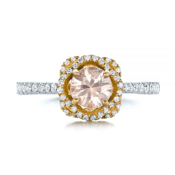  14K Gold And 18k Yellow Gold 14K Gold And 18k Yellow Gold Custom Pink Sapphire And Diamond Halo Engagement Ring - Top View -  102136