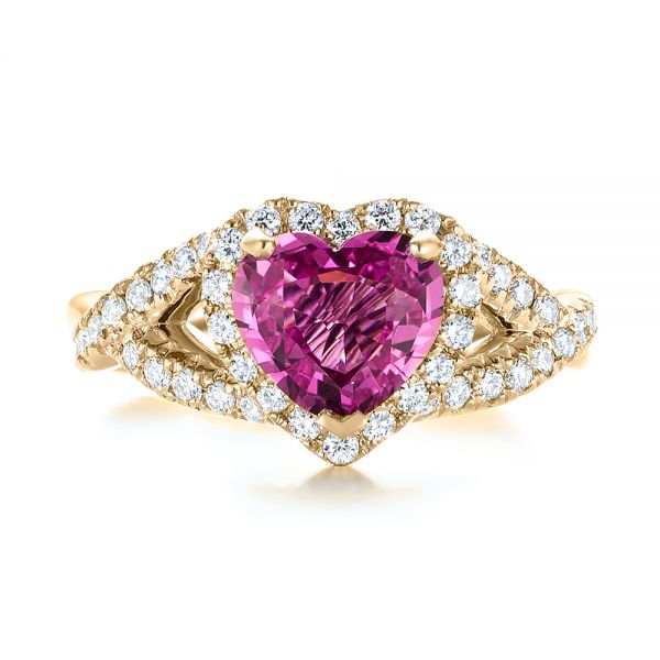 14k Yellow Gold 14k Yellow Gold Custom Pink Sapphire And Diamond Halo Engagement Ring - Top View -  103621