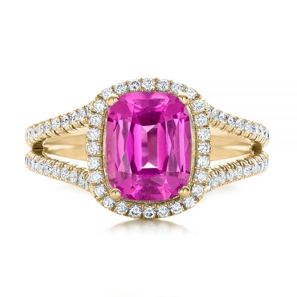 18k Yellow Gold 18k Yellow Gold Custom Pink Sapphire And Diamond Halo Engagement Ring - Top View -  1103