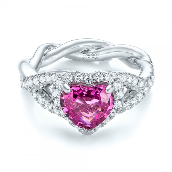 18k White Gold 18k White Gold Custom Pink Sapphire And Diamond Halo Engagement Ring - Flat View -  103621