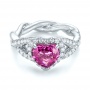18k White Gold 18k White Gold Custom Pink Sapphire And Diamond Halo Engagement Ring - Flat View -  103621 - Thumbnail