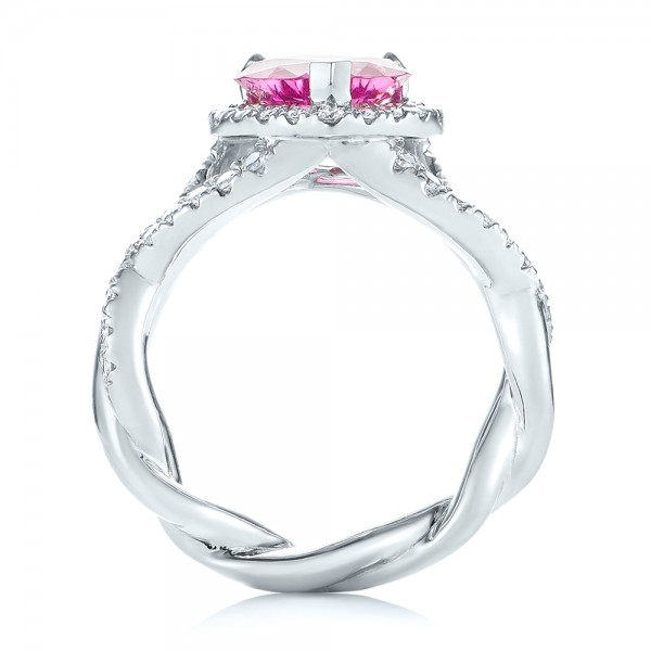 14k White Gold 14k White Gold Custom Pink Sapphire And Diamond Halo Engagement Ring - Front View -  103621