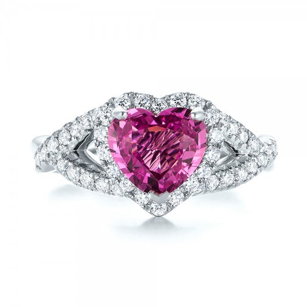 14k White Gold 14k White Gold Custom Pink Sapphire And Diamond Halo Engagement Ring - Top View -  103621