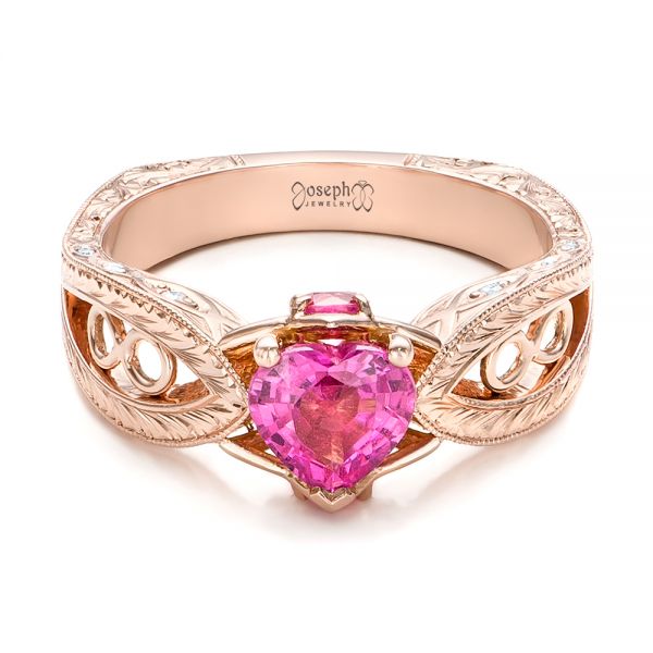 18k Rose Gold 18k Rose Gold Custom Pink Sapphire And Diamond Ring - Flat View -  102007