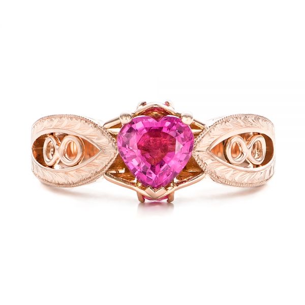 14k Rose Gold Custom Pink Sapphire And Diamond Ring - Top View -  102007