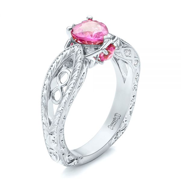 18k White Gold 18k White Gold Custom Pink Sapphire And Diamond Ring - Three-Quarter View -  102007