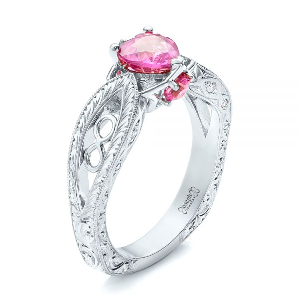 Platinum Platinum Custom Pink Sapphire And Diamond Ring - Three-Quarter View - 102007