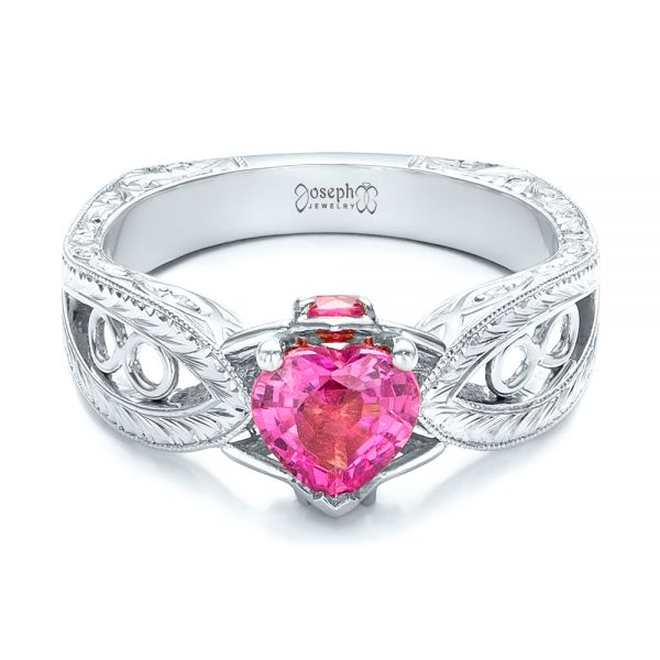 18k White Gold 18k White Gold Custom Pink Sapphire And Diamond Ring - Flat View -  102007