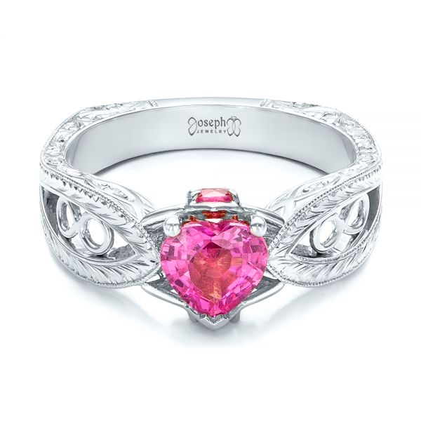 Platinum Platinum Custom Pink Sapphire And Diamond Ring - Flat View - 102007