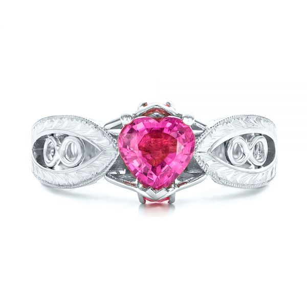 14k White Gold 14k White Gold Custom Pink Sapphire And Diamond Ring - Top View -  102007