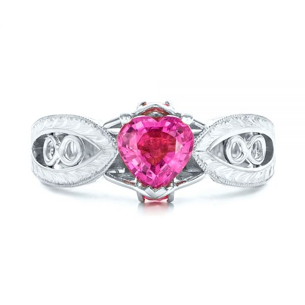 Platinum Platinum Custom Pink Sapphire And Diamond Ring - Top View - 102007
