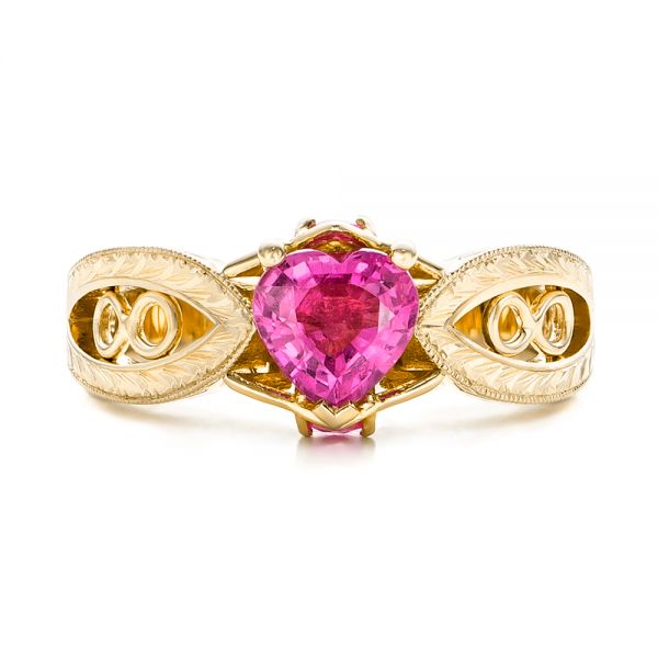 14k Yellow Gold 14k Yellow Gold Custom Pink Sapphire And Diamond Ring - Top View - 102007