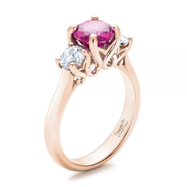 18k Rose Gold 18k Rose Gold Custom Pink And White Sapphire Engagement Ring - Three-Quarter View -  100863