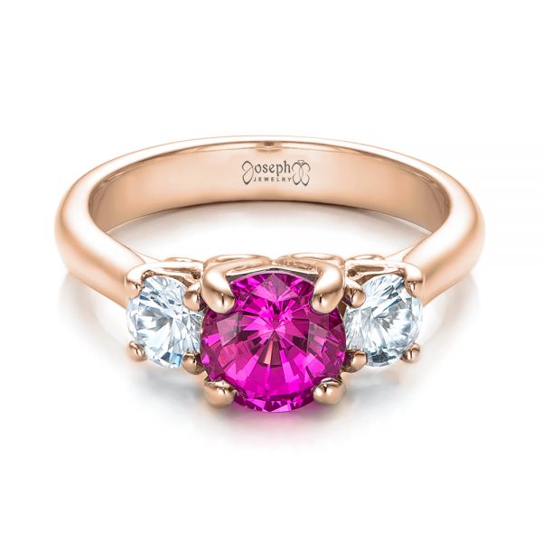 14k Rose Gold 14k Rose Gold Custom Pink And White Sapphire Engagement Ring - Flat View - 100863