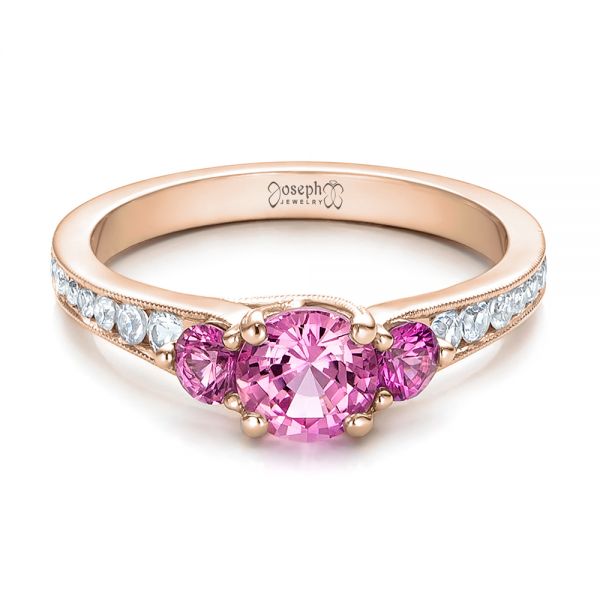 18k Rose Gold 18k Rose Gold Custom Pink And White Sapphire Engagement Ring - Flat View -  100883