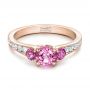 18k Rose Gold 18k Rose Gold Custom Pink And White Sapphire Engagement Ring - Flat View -  100883 - Thumbnail