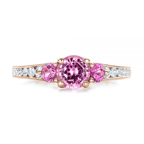 18k Rose Gold 18k Rose Gold Custom Pink And White Sapphire Engagement Ring - Top View -  100883