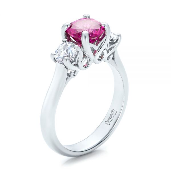 14k White Gold Custom Pink And White Sapphire Engagement Ring - Three-Quarter View -  100863