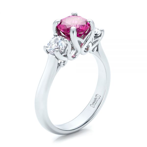  Platinum Platinum Custom Pink And White Sapphire Engagement Ring - Three-Quarter View -  100863