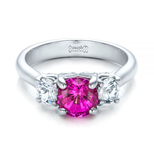 14k White Gold Custom Pink And White Sapphire Engagement Ring - Flat View - 100863