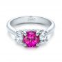 14k White Gold Custom Pink And White Sapphire Engagement Ring - Flat View -  100863 - Thumbnail