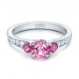 14k White Gold Custom Pink And White Sapphire Engagement Ring - Flat View -  100883 - Thumbnail