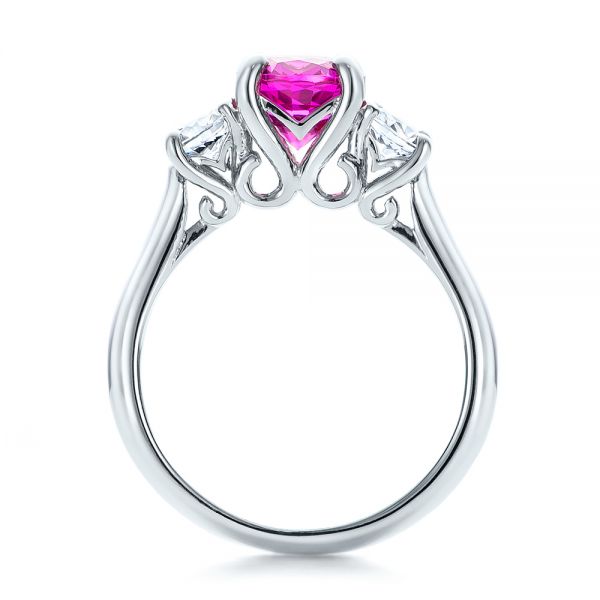 14k White Gold Custom Pink And White Sapphire Engagement Ring - Front View - 100863