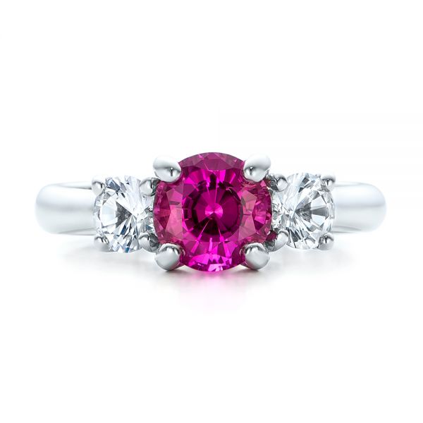 14k White Gold Custom Pink And White Sapphire Engagement Ring - Top View - 100863