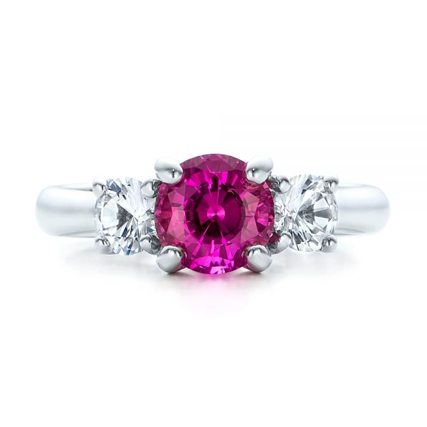 14k White Gold Custom Pink And White Sapphire Engagement Ring - Top View -  100863