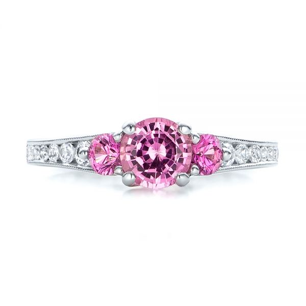 14k White Gold Custom Pink And White Sapphire Engagement Ring - Top View -  100883