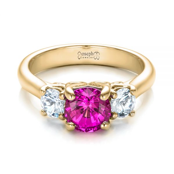 18k Yellow Gold 18k Yellow Gold Custom Pink And White Sapphire Engagement Ring - Flat View -  100863