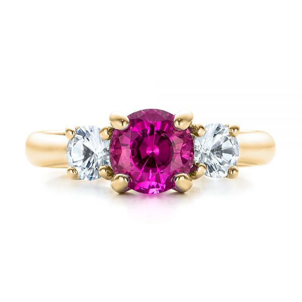 18k Yellow Gold 18k Yellow Gold Custom Pink And White Sapphire Engagement Ring - Top View -  100863