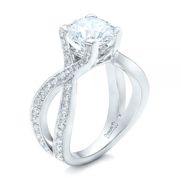 14k White Gold 14k White Gold Custom Diamond Engagement Ring - Three-Quarter View -  102065