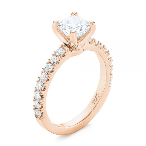 18k Rose Gold 18k Rose Gold Custom Princess Cut Diamond Classic Engagement Ring - Three-Quarter View -  104251