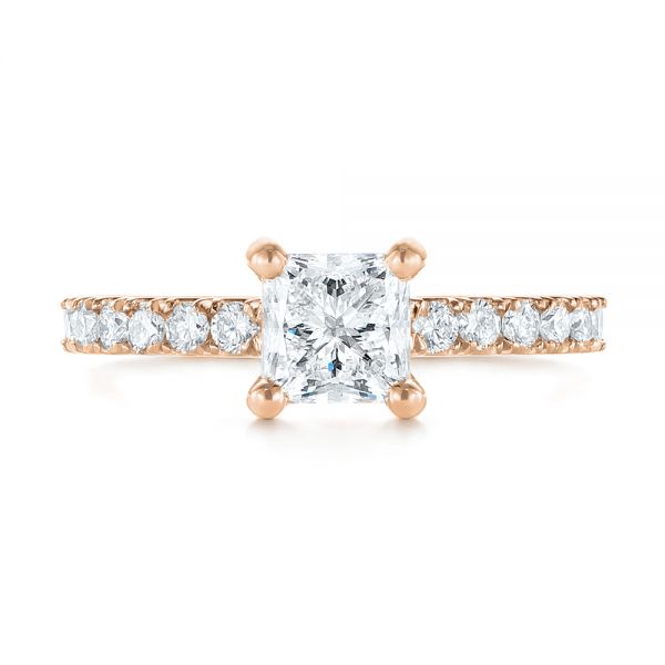 18k Rose Gold 18k Rose Gold Custom Princess Cut Diamond Classic Engagement Ring - Top View -  104251