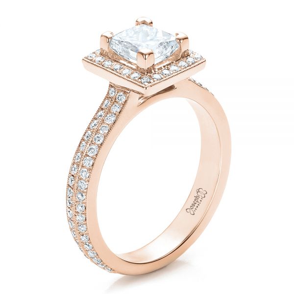 18k Rose Gold 18k Rose Gold Custom Princess Cut Diamond Engagement Ring - Three-Quarter View -  100250